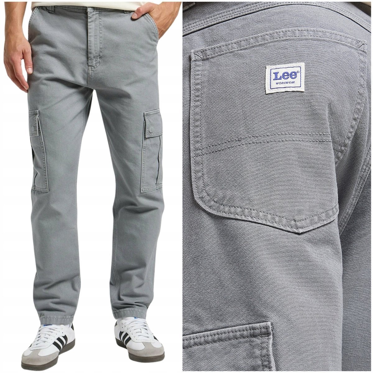 Lee CARGO PANT Gray WORKWEAR bawełniane spodnie materiałowe bojówki W32 L34