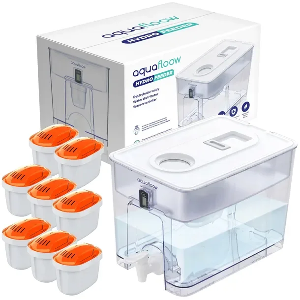 AquaFloow XL: duży dzbanek filtrujący 9,5l + 8x filtr do twardej wody