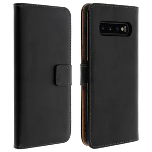 Skórzane Etui Folio do Samsunga Galaxy S10 Plus, Podstawka Wideo Prawdziwa Skóra Czarna - Etui i futerały do telefonów - miniaturka - grafika 1