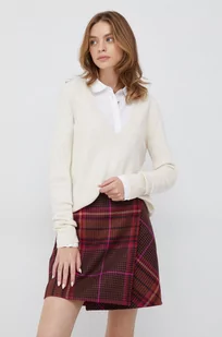 Calvin Klein sweter wełniany damski kolor beżowy - Swetry damskie - miniaturka - grafika 1