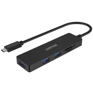 Huby USB - Unitek 3 porty czytnik kart czarny H1108B - miniaturka - grafika 1