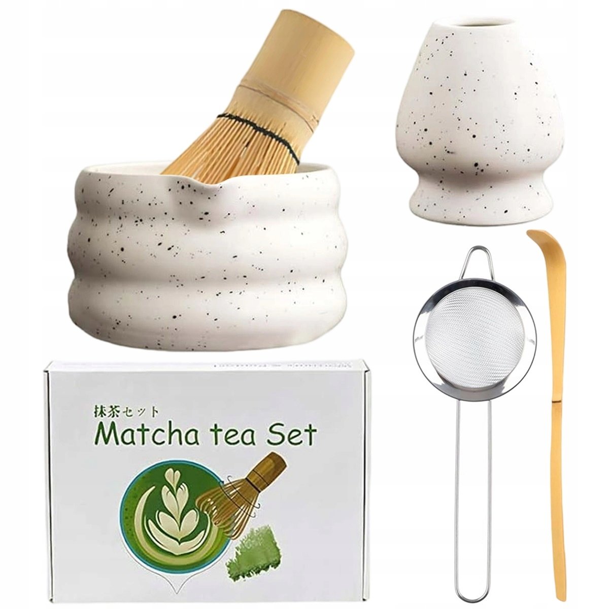 Zestaw do matcha z bambusową trzepaczką i podstawką idealny podarunek