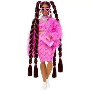 Lalka Barbie Extra Różowy strój Brązowe kucyki HHN06 - Lalki dla dziewczynek - miniaturka - grafika 1