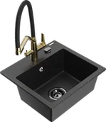 Zlewozmywaki z baterią - Mexen Milo zlewozmywak granitowy 1-komorowy z baterią kuchenną Duo, czarny/srebrny metalik - 6505-73-671701-57-B - miniaturka - grafika 1