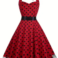 Sukienki - TEMU Kobieca Czerwono-Biała Sukienka w z Dekoltem "Sweetheart" - A-Linia, Rozkloszowana Spódnica, Możliwość Prania w Pralce, Elegancka na Cały Rok i - miniaturka - grafika 1