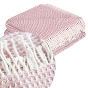 Narzuty - Pudrowy Koc Bawełniany 200x220 CHECK Narzuta Pled Na Łóżko - miniaturka - grafika 1