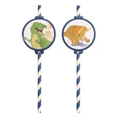 Słomki do napojów - Jednorazowe słomki papierowe z Dinozaurami 19,7cm 8szt - miniaturka - grafika 1