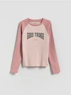 Bluzki dla dziewczynek - Reserved - Koszulka z nadrukiem - różowy - miniaturka - grafika 1