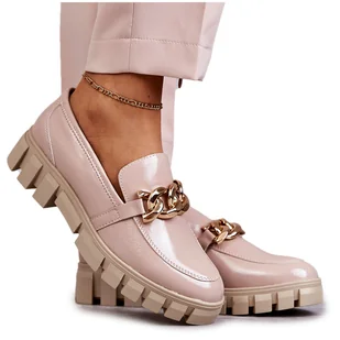 Sergio Leone Lakierowane Półbuty Loafery Na Platformie Beżowe Inger beżowy - Półbuty damskie - miniaturka - grafika 1