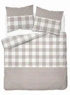 Pościel - Pościel satynowa 220x200 Beżowa kratka z paskami – rustykalna elegancja, 100% bawełna - Home Satin - miniaturka - grafika 1