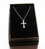 Łańcuszki - Krótki łańcuszek z krzyżykiem krzyżyk srebro 38 cm - miniaturka - grafika 1
