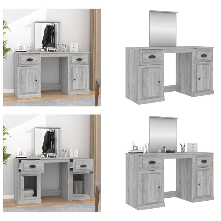 vidaXL Toaletka z lustrem szara Sonoma 130x50x132,5 cm - Toaletka - Stolik do makijażu - Stolik kosmetyczny - Toaletka