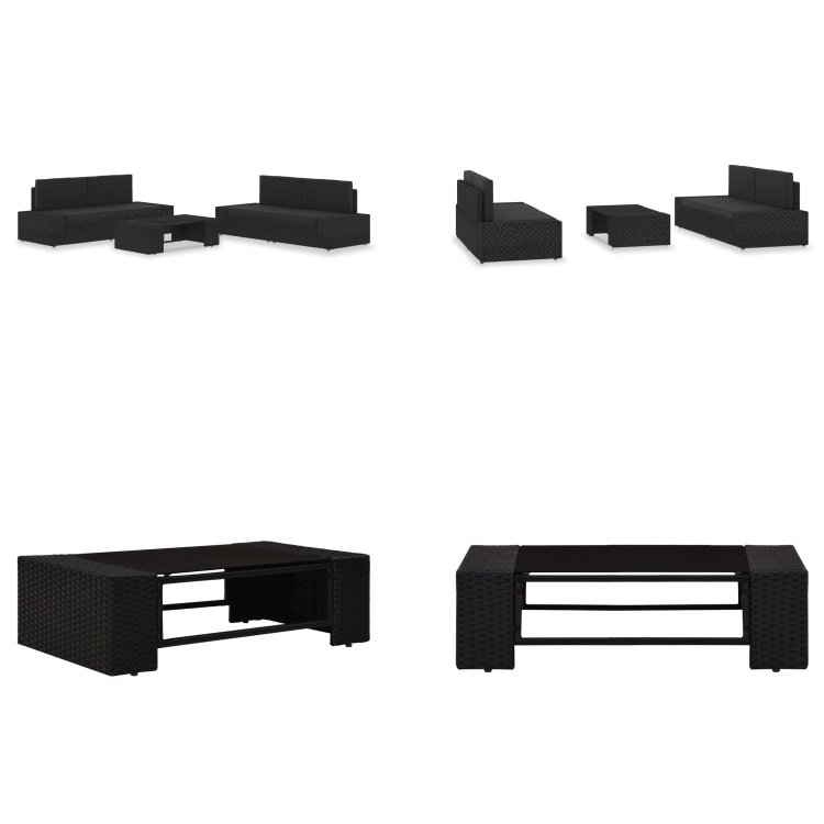 vidaXL 5-częściowy zestaw wypoczynkowy do ogrodu z czarnego rattanu - zestaw wypoczynkowy do ogrodu - zestawy wypoczynkowe do ogrodu - modułowy zestaw sof - modułowe zestawy sof