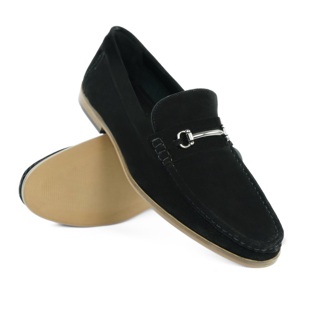 Loafersy męskie z naturalnego zamszu czarne rozmiar 44