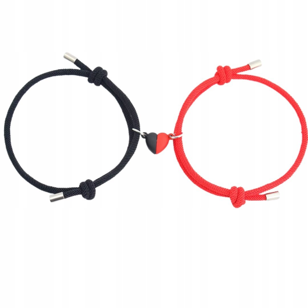 Bransoletki Regulowane Dla Pary Czarna i Czerwona z Połówką Serca
