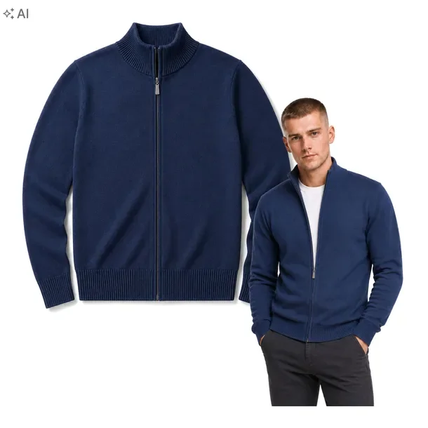 Sweter męski rozpinany na suwak z stójką i ściągaczami niebieski XL