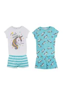 Piżamy dla dziewczynek - bonprix Bawełniana piżama dziewczęca z krótkimi spodniami (4 części) niebieski - miniaturka - grafika 1