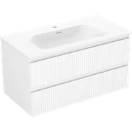 Szafki łazienkowe - Mexen Rivel szafka łazienkowa 90 cm z umywalką Vela, 2 szuflady, ryflowana , biała mat - 91A20-09047-2-BFF01-W23M01 - miniaturka - grafika 1