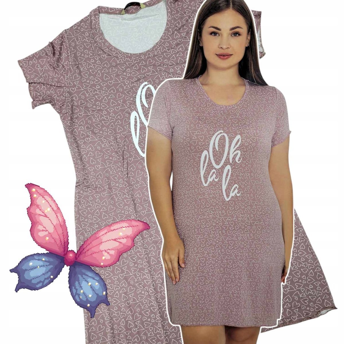 KOSZULA NOCNA WISKOZA słodka urocze serduszka oh la la miękka 48 50 3xl