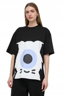 Koszulki i topy damskie - KARL LAGERFELD CZARNY T SHIRT Z NADRUKIEM KOTA BAWEŁNA S I1E - miniaturka - grafika 1