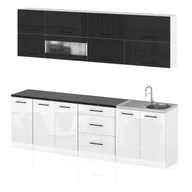 Meble kuchenne - Meble kuchenne nowoczesne kuchnia robo lux 2.6m zestaw czarny biały połysk - miniaturka - grafika 1