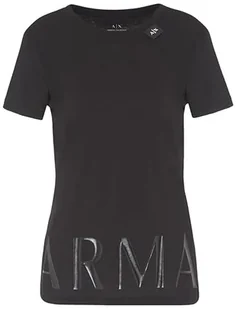 Armani Exchange Damska koszulka bawełniana z dżerseju Shiney Armani Logo Tee, czarny, XL - Koszulki i topy damskie - miniaturka - grafika 1