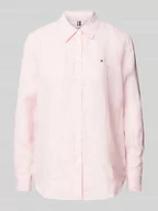 Koszule damskie - Bluzka lniana ze wzorem w paski - miniaturka - grafika 1