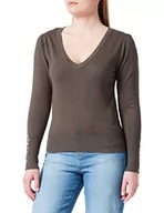 Swetry damskie - Morgan damski sweter z długim rękawem z dekoltem w serek MGRISA Khaki Medium TXS, Organiczny, XS - miniaturka - grafika 1