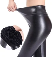 Legginsy - Skórzane legginsy, spodnie ze sztucznej skóry, legginsy ze skóry wegańskiej, spodnie ze skóry PU - miniaturka - grafika 1