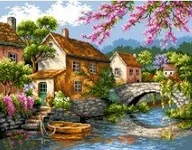 Pasmanteria - Ariadna, kanwa z nadrukiem pejzaż 9008 - miniaturka - grafika 1
