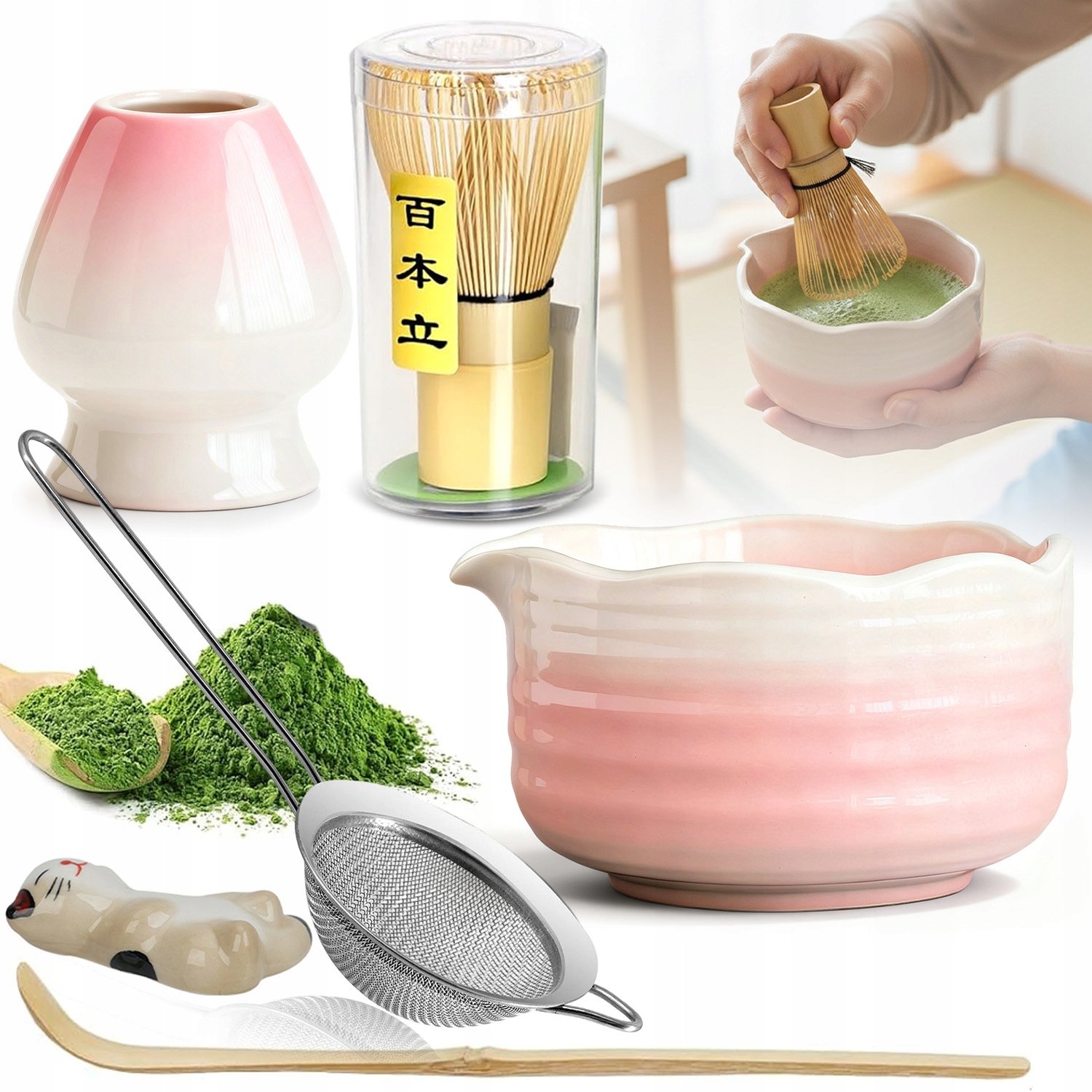 Zestaw Miotełka Chasen Pędzel Do Herbaty Matcha+łyżk +chashaku 6SZT