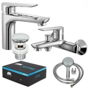 Baterie wannowe i prysznicowe - SOTBE MALSELVA bateria wannowa ścienna + bateria umywalkowa stojąca - miniaturka - grafika 1