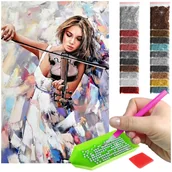 Dekoratorstwo - Haft Diamentowy Artulio, Obraz Diy 5D, Diamond Painting, Mozaika Diamentowa 40X60Cm (Kobieta Grająca Na Skrzypcach) + Zestaw Akcesoriów - miniaturka - grafika 1