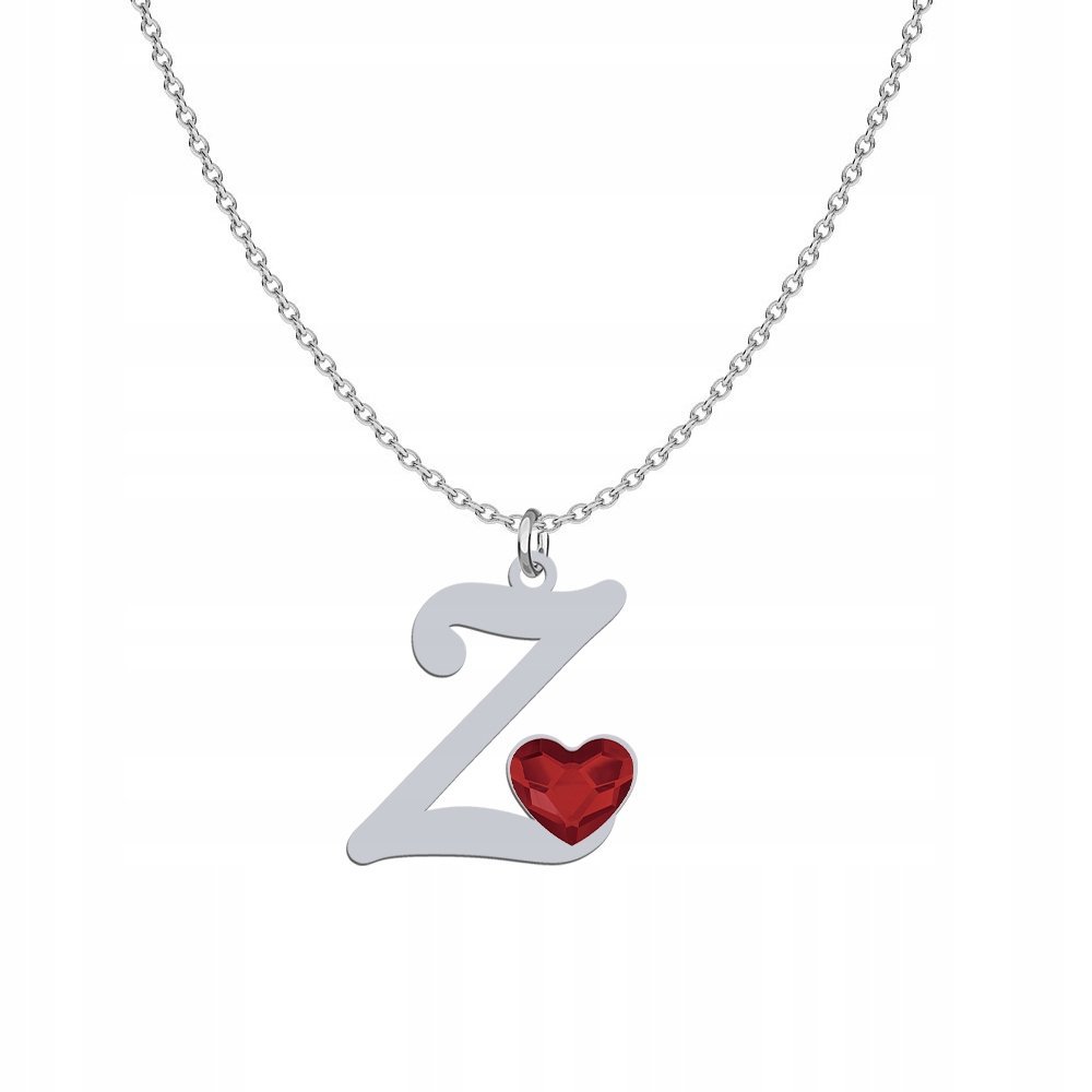 Srebrny Naszyjnik LITERA Z z sercem DEDYKACJA GRAT