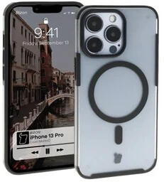 Bizon Etui z pierścieniem magnetycznym Case MatteO do iPhone 13 Pro, półprzezroczyste z czarną ramką - Etui i futerały do telefonów - miniaturka - grafika 1