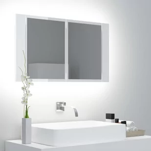 Lumarko Szafka łazienkowa z lustrem i LED, biel z połyskiem, 80x12x45cm - Szafki łazienkowe - miniaturka - grafika 1