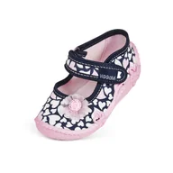 Kapcie damskie - Dziewczęcie kapcie w serduszka z kwiatkiem 3D granatowe - miniaturka - grafika 1