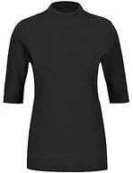 Swetry damskie - Gerry Weber Damski sweter z krótkim rękawem z drobnej dzianiny ze stójką, szerokie prążkowane ściągacze, dzianina do połowy rękawów, koszula, top, body krótki rękaw sweter jednokolorowy, czarny, 46 - miniaturka - grafika 1