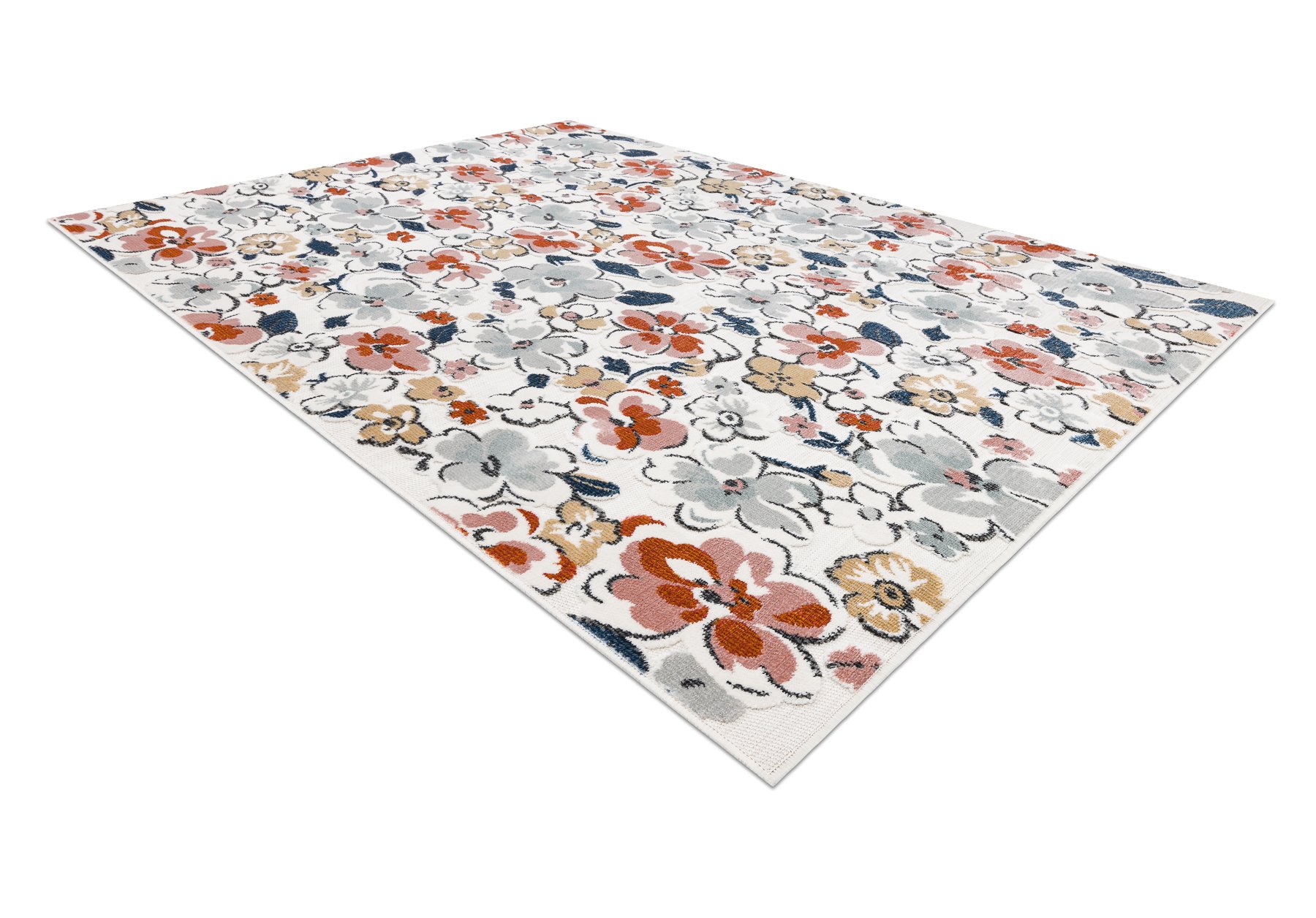 Dywan Strukturalny BOTANIC 65239 Kwiaty płasko tkany, na balkon, taras - ecru wielokolorowy 137x190 cm