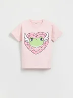 Koszulki dla dziewczynek - Reserved - Bawełniany t-shirt z nadrukiem - lawendowy - miniaturka - grafika 1