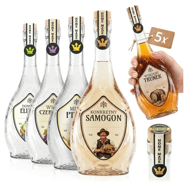 5x Butelki na nalewki wino bimber ICONA 500 ml GRATIS ETYKIETY Z BANDEROLĄ