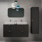 Szafki łazienkowe - Czarny komplet do łazienki słupek i 2 szafki pod umywalkę 60 R7-S05 - miniaturka - grafika 1