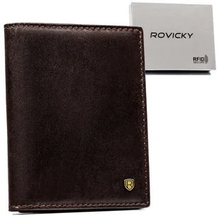 ROVICKY Skórzany portfel męski pionowy bez zapięcia duży brązowy karty gotówka cienki elegancki na prezent antykradzieżowy ochrona RFID - Portfele - miniaturka - grafika 1