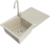 Zlewozmywaki z baterią - Mexen Cesar zlewozmywak granitowy 1-komorowy z ociekaczem i baterią kuchenną Telma, beżowy - 6514-69-670200-69 - miniaturka - grafika 1