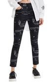 Spodnie damskie - Spodnie damskie Desigual News czarne z nadrukiem gazety-XS - miniaturka - grafika 1