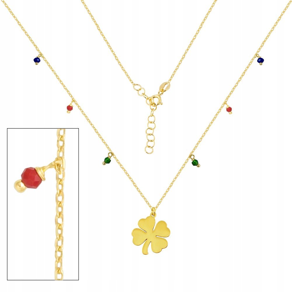 Naszyjnik Srebrny Pozłacany z Kamieniami Celebrytka Koniczynka