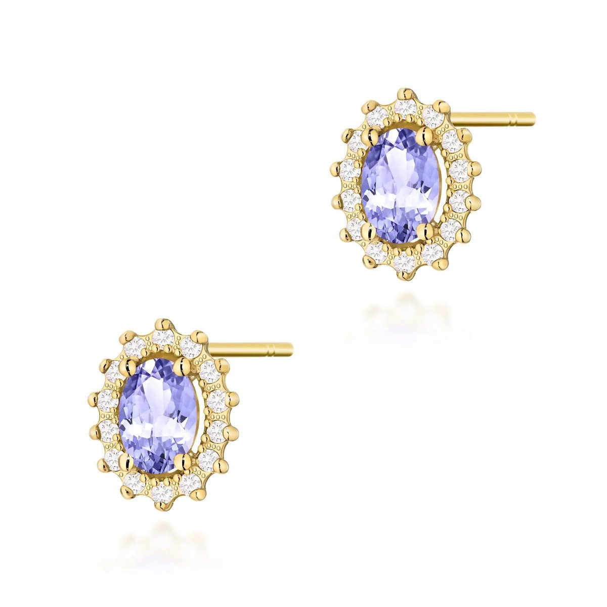 Kolczyki ze złota 585 z tanzanitem i diamentami eleganckie modny wzór 14kt