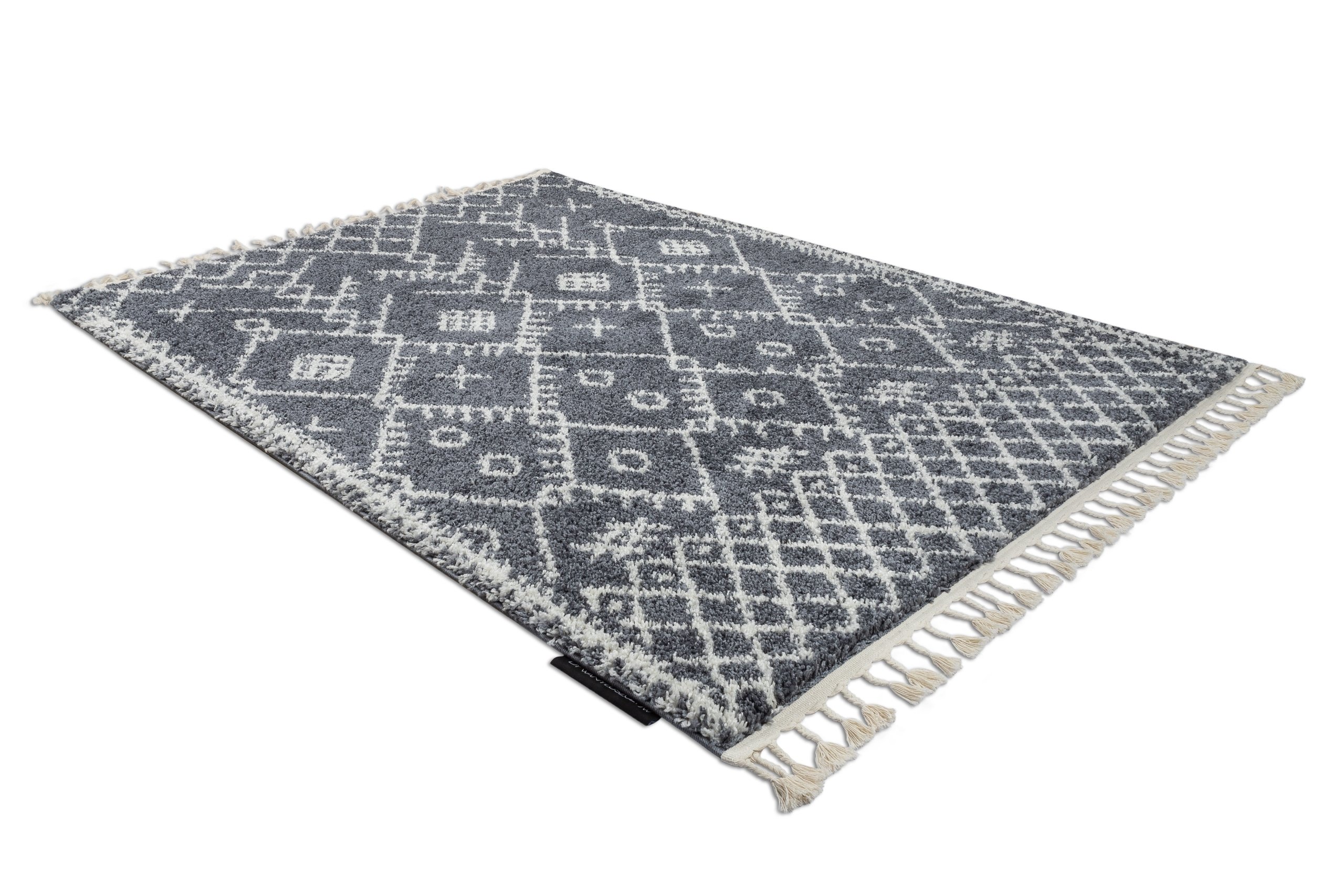 Dywan BERBER TANGER B5940 / biały Frędzle berberyjski marokański shaggy szary 120x170 cm