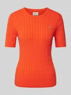 Swetry damskie - T-shirt z imitacji dzianiny - miniaturka - grafika 1
