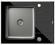 Zlewozmywaki - QUADRON Zlewozmywak FORD 116 stal szczotkowana z czarnym blatem szklanym, k.pneum. HB3562SC3BS_P2O2 - miniaturka - grafika 1